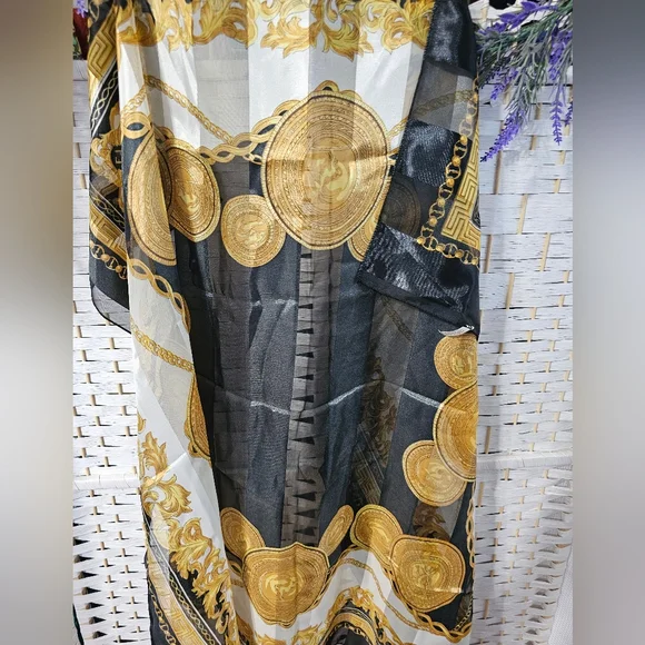 Vintage Baroque Zodiac Coins Black & Gold Scarf - Picture 4 of 8
